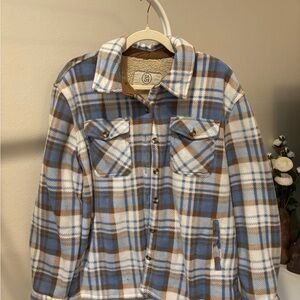 Sage Blue and Brown Plaid Teddy Jacket